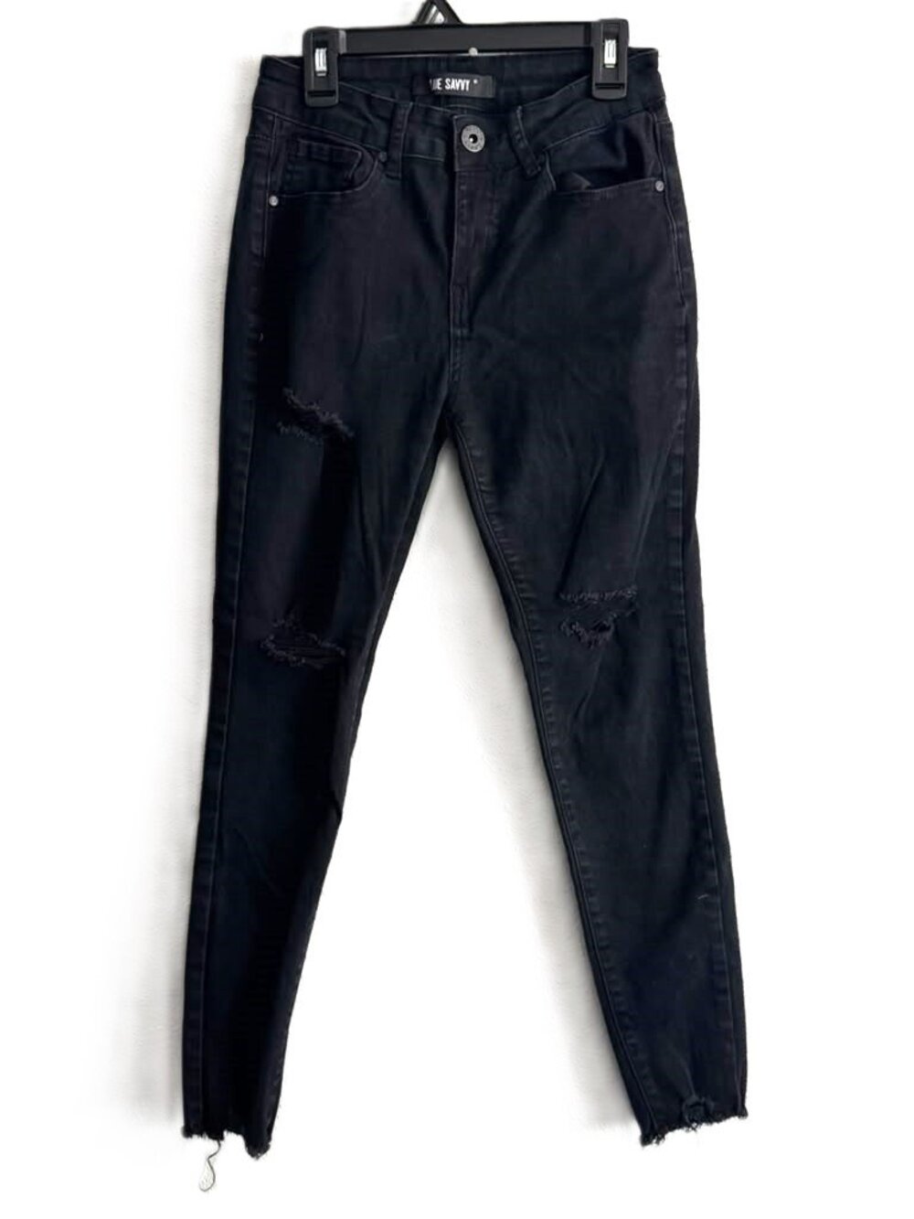 Blue Savvy High Rise Skinny Distressed Frayed Black Denim Jeans Stretch Sz 5/27